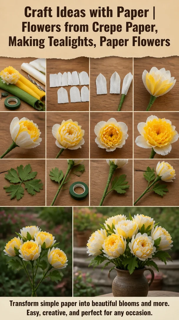 Craft Ideas with Paper | Flowers from Crepe Paper, Making Tealights, Paper Flowers 8 Craft Ideas with Paper | Flowers from Crepe Paper, Making Tealights, Paper Flowers