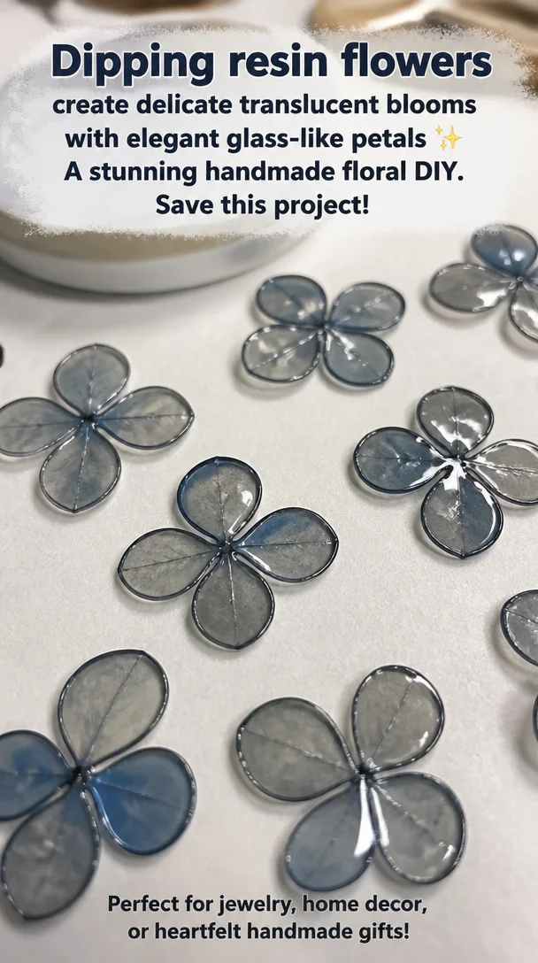 Dipping resin flowers create delicate translucent blooms with elegant glass-like petals ✨ A stunning handmade floral DIY. Save this project! 8 Dipping resin flowers create delicate translucent blooms with elegant glass-like petals ✨ A stunning handmade floral DIY. Save this project!