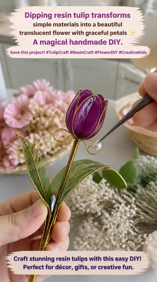 Dipping resin tulip transforms simple materials into a beautiful translucent flower with graceful petals ✨ A magical handmade DIY. Save this project! #TulipCraft #ResinCraft #FlowerDIY #CreativeKids 8 Dipping resin tulip transforms simple materials into a beautiful translucent flower with graceful petals ✨ A magical handmade DIY. Save this project! #TulipCraft #ResinCraft #FlowerDIY #CreativeKids