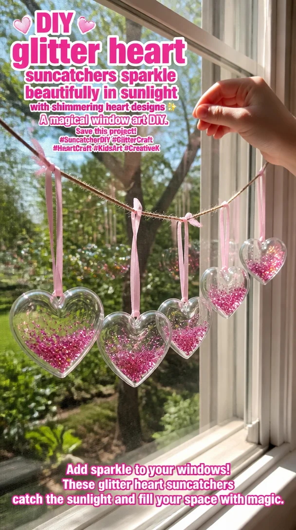 DIY glitter heart suncatchers sparkle beautifully in sunlight with shimmering heart designs ✨ A magical window art DIY. Save this project! #SuncatcherDIY #GlitterCraft #HeartCraft #KidsArt #CreativeK 5 DIY glitter heart suncatchers sparkle beautifully in sunlight with shimmering heart designs ✨ A magical window art DIY. Save this project! #SuncatcherDIY #GlitterCraft #HeartCraft #KidsArt #CreativeK