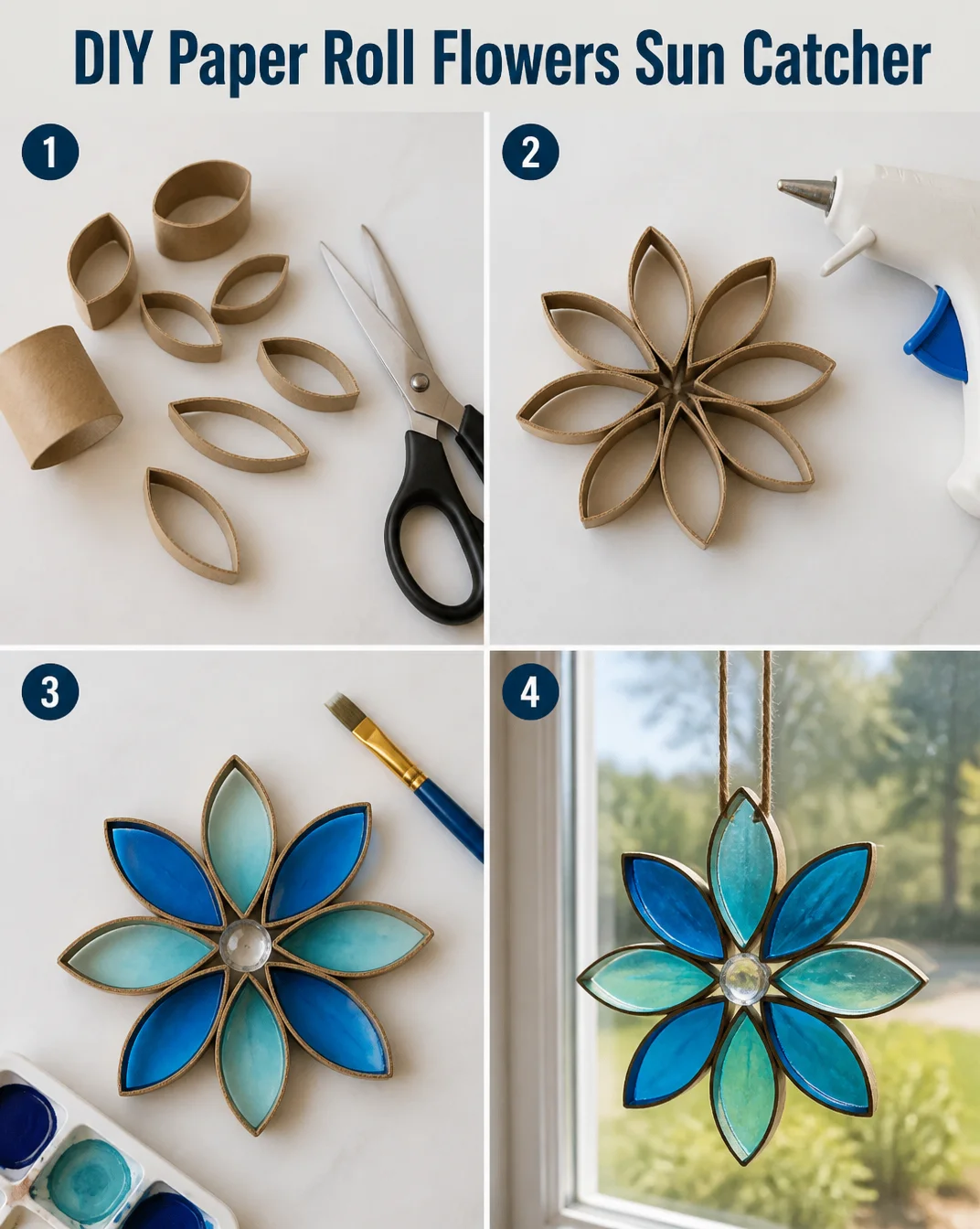 DIY Paper Roll Flowers Sun Catcher 8 DIY Paper Roll Flowers Sun Catcher