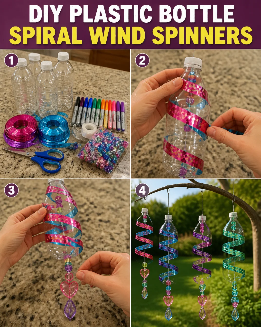 DIY Plastic Bottle Spiral Wind Spinners 8 DIY Plastic Bottle Spiral Wind Spinners