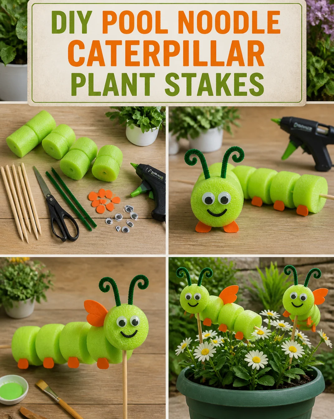 DIY Pool Noodle Caterpillar Plant Stakes 8 DIY Pool Noodle Caterpillar Plant Stakes