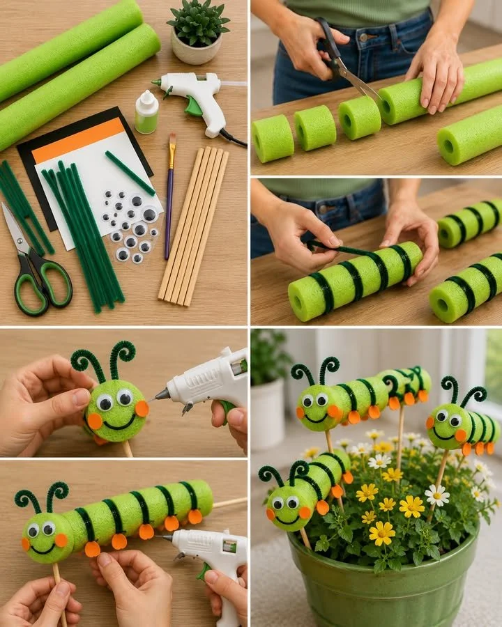 DIY Pool Noodle Caterpillar Plant Stakes 11 DIY Pool Noodle Caterpillar Plant Stakes
