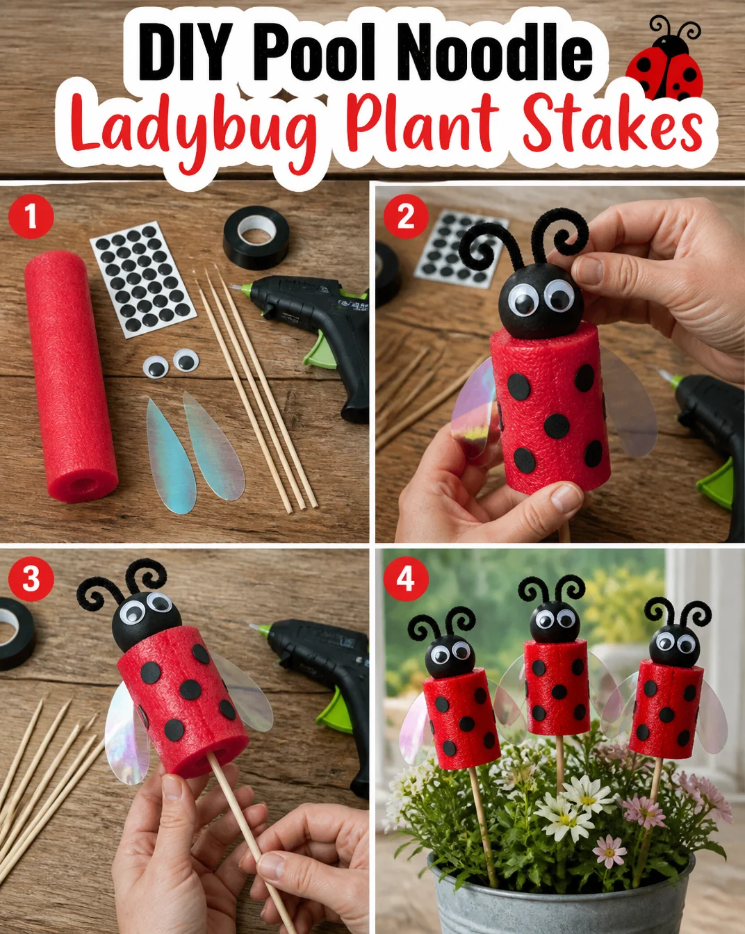 DIY Pool Noodle Ladybug Plant Stakes 8 DIY Pool Noodle Ladybug Plant Stakes