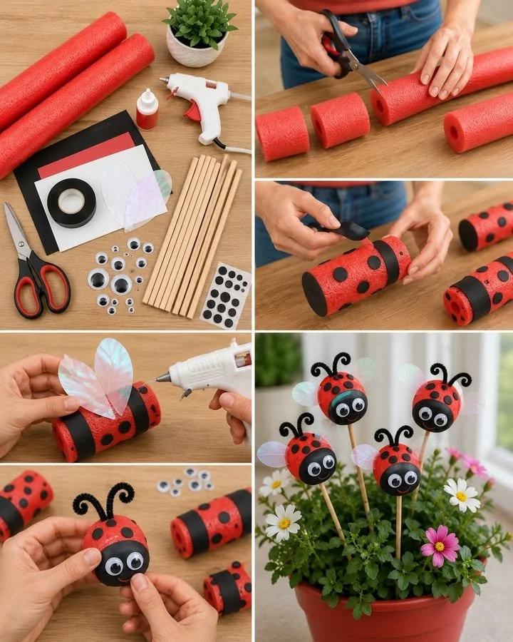 DIY Pool Noodle Ladybug Plant Stakes 12 DIY Pool Noodle Ladybug Plant Stakes