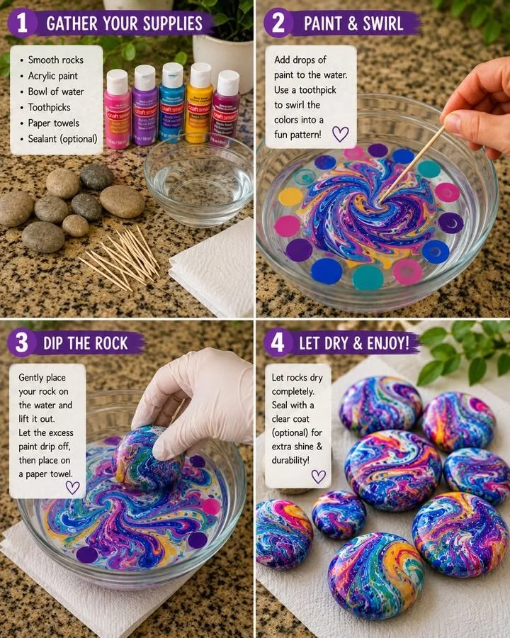 DIY Swirl Painted Rocks 12 DIY Swirl Painted Rocks