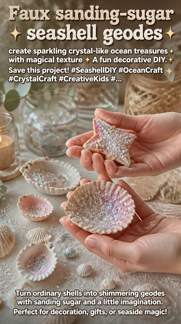 Faux sanding-sugar seashell geodes create sparkling crystal-like ocean treasures with magical texture ✨ A fun decorative DIY. Save this project! #SeashellDIY #OceanCraft #CrystalCraft #CreativeKids #... 8 Faux sanding-sugar seashell geodes create sparkling crystal-like ocean treasures with magical texture ✨ A fun decorative DIY. Save this project! #SeashellDIY #OceanCraft #CrystalCraft #CreativeKids #...