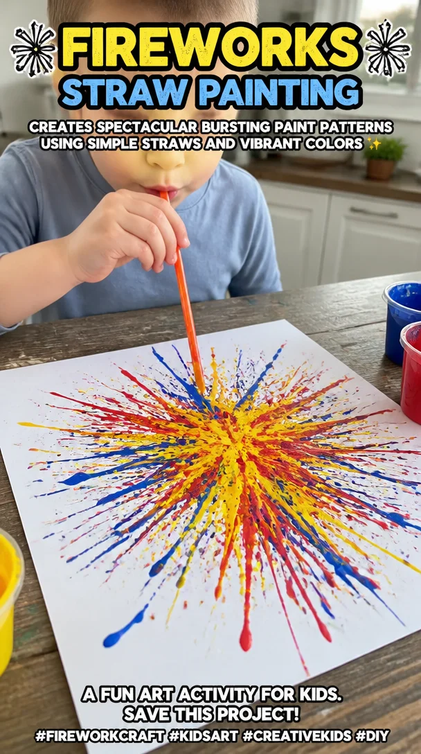 Fireworks straw painting creates spectacular bursting paint patterns using simple straws and vibrant colors ✨ A fun art activity for kids. Save this project! #FireworkCraft #KidsArt #CreativeKids #DI 7 Fireworks straw painting creates spectacular bursting paint patterns using simple straws and vibrant colors ✨ A fun art activity for kids. Save this project! #FireworkCraft #KidsArt #CreativeKids #DI