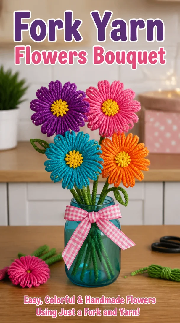 Fork Yarn Flowers Bouquet 8 Fork Yarn Flowers Bouquet