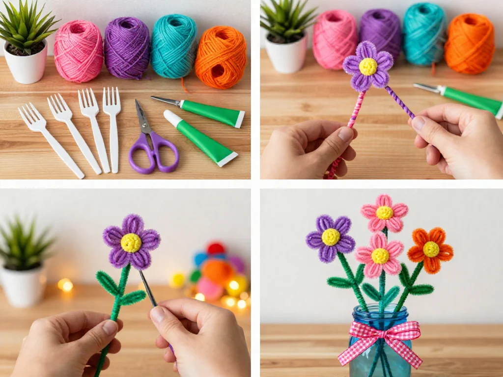 Fork Yarn Flowers Bouquet 9 Fork Yarn Flowers Bouquet