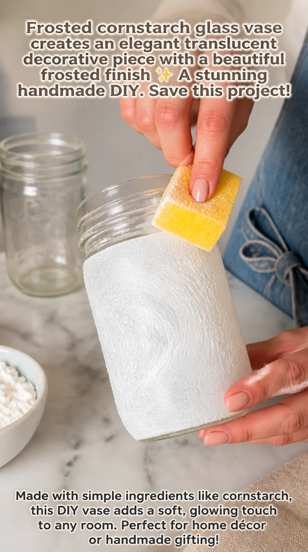 Frosted cornstarch glass vase creates an elegant translucent decorative piece with a beautiful frosted finish ✨ A stunning handmade DIY. Save this project! 8 Frosted cornstarch glass vase creates an elegant translucent decorative piece with a beautiful frosted finish ✨ A stunning handmade DIY. Save this project!