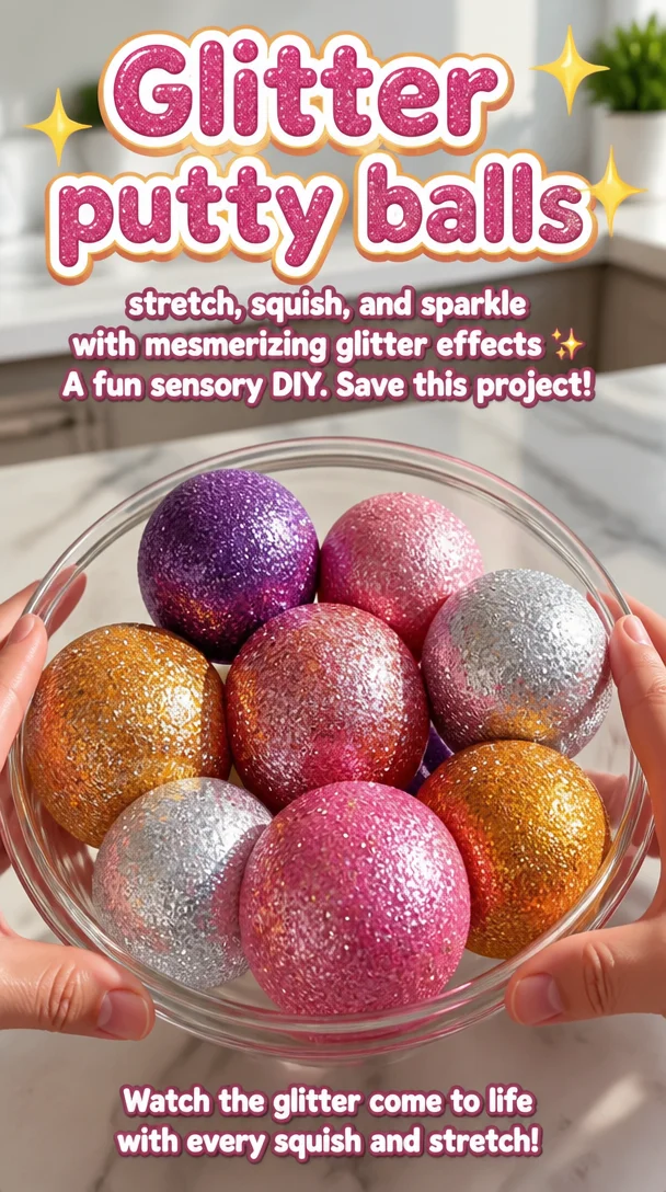 Glitter putty balls stretch, squish, and sparkle with mesmerizing glitter effects ✨ A fun sensory DIY. Save this project! 8 Glitter putty balls stretch, squish, and sparkle with mesmerizing glitter effects ✨ A fun sensory DIY. Save this project!
