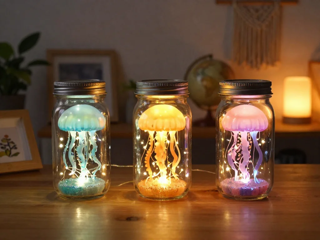 Glowing Coffee Filter Jellyfish in Glass 9 Glowing Coffee Filter Jellyfish in Glass