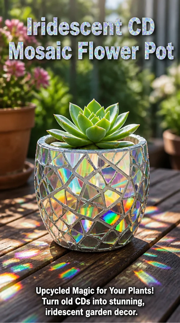 Iridescent CD Mosaic Flower Pot 9 Iridescent CD Mosaic Flower Pot