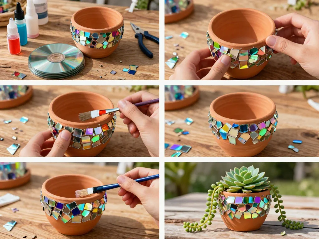 Iridescent CD Mosaic Flower Pot 11 Iridescent CD Mosaic Flower Pot