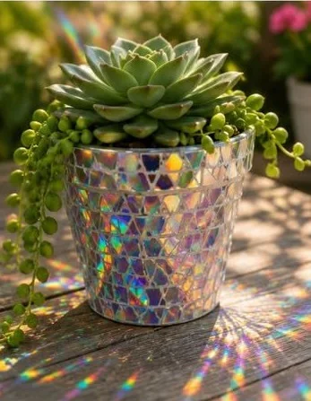 Iridescent CD Mosaic Flower Pot 13 Iridescent CD Mosaic Flower Pot