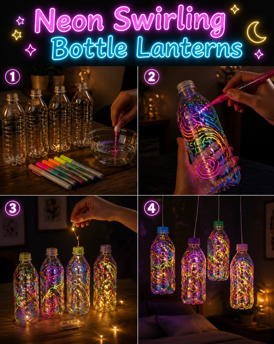 Neon Swirling Bottle Lanterns 8 Neon Swirling Bottle Lanterns