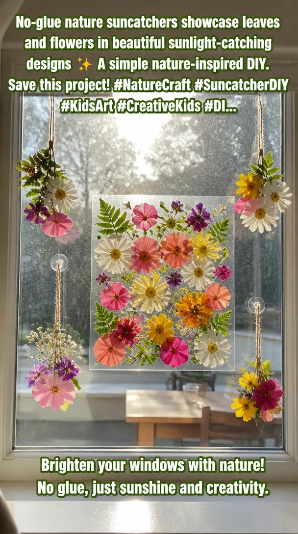 No-glue nature suncatchers showcase leaves and flowers in beautiful sunlight-catching designs ✨ A simple nature-inspired DIY. Save this project! #NatureCraft #SuncatcherDIY #KidsArt #CreativeKids #DI... 5 No-glue nature suncatchers showcase leaves and flowers in beautiful sunlight-catching designs ✨ A simple nature-inspired DIY. Save this project! #NatureCraft #SuncatcherDIY #KidsArt #CreativeKids #DI...