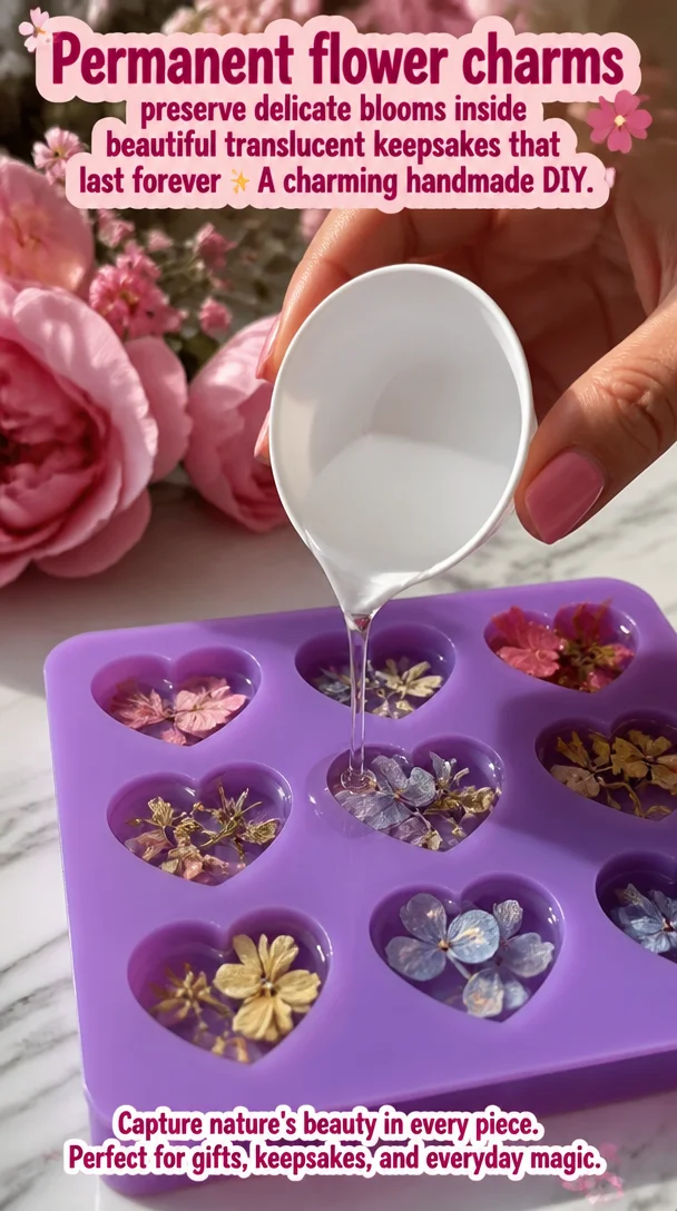 Permanent flower charms preserve delicate blooms inside beautiful translucent keepsakes that last forever ✨ A charming handmade DIY. 8 Permanent flower charms preserve delicate blooms inside beautiful translucent keepsakes that last forever ✨ A charming handmade DIY.