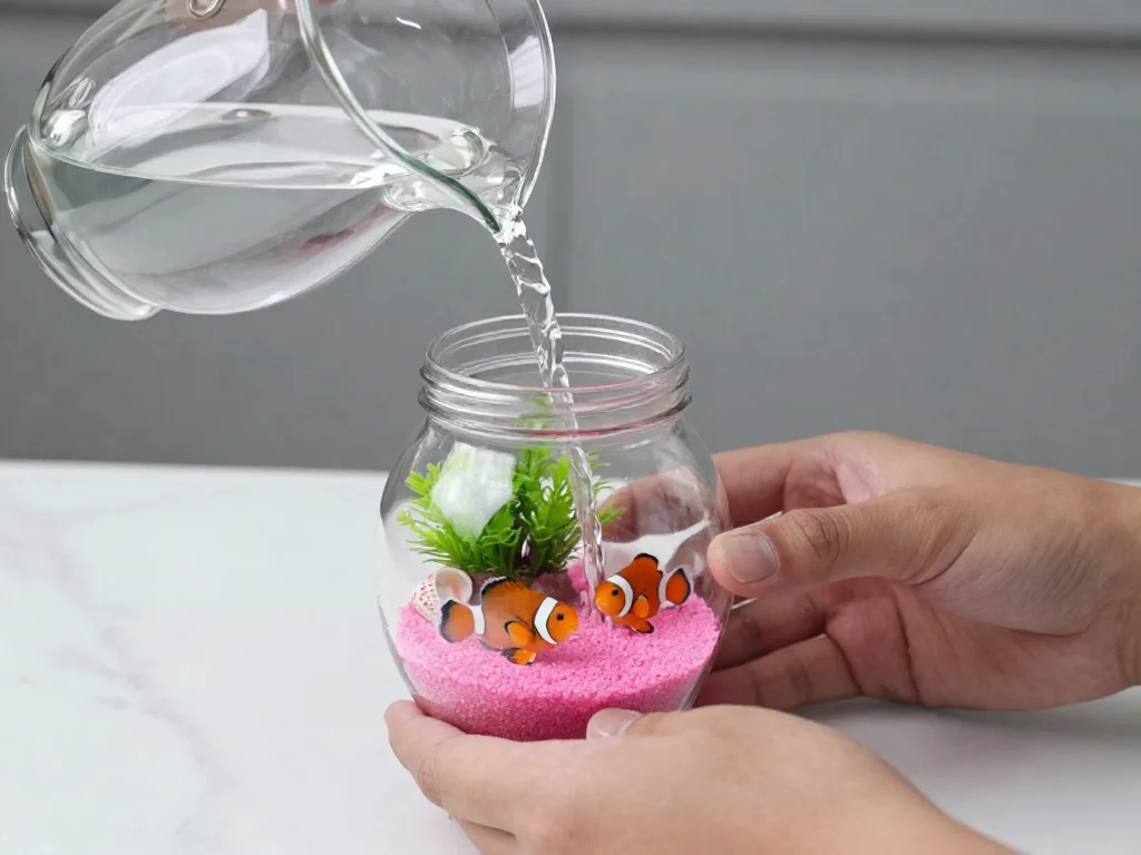 Pink glow aquarium jar creates a magical underwater world filled with sparkling colors and glowing charm ✨ A calming sensory DIY. Save this project! 9 Pink glow aquarium jar creates a magical underwater world filled with sparkling colors and glowing charm ✨ A calming sensory DIY. Save this project!