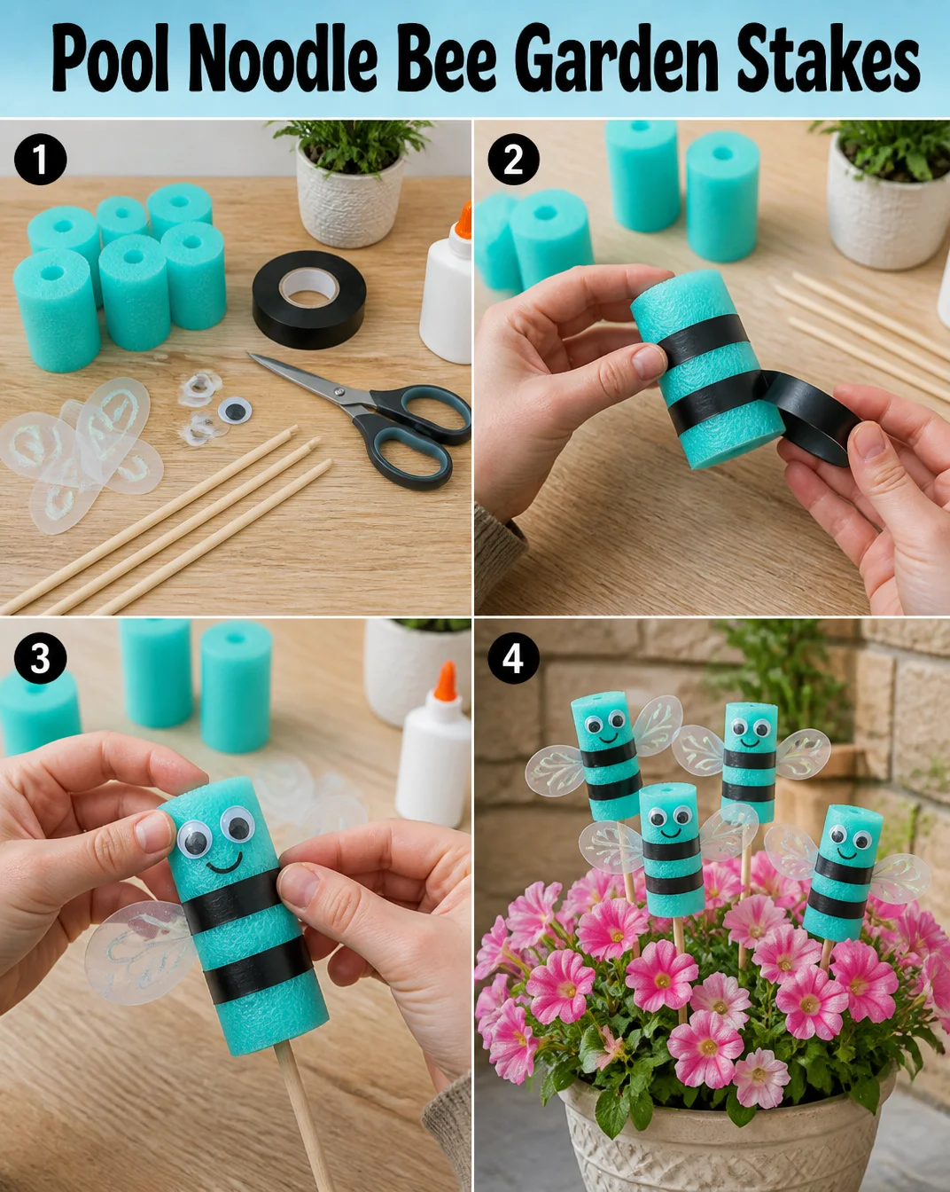 Pool Noodle Bee Garden Stakes 8 Pool Noodle Bee Garden Stakes