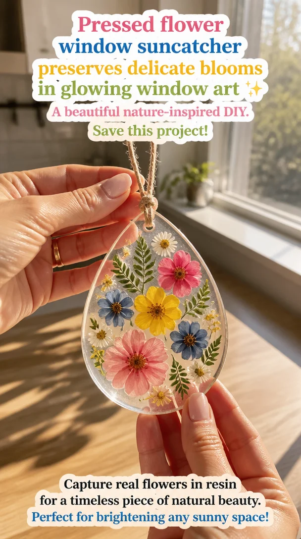 Pressed flower window suncatcher preserves delicate blooms in glowing window art ✨ A beautiful nature-inspired DIY. Save this project! 5 Pressed flower window suncatcher preserves delicate blooms in glowing window art ✨ A beautiful nature-inspired DIY. Save this project!