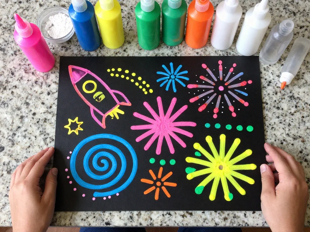 Puffy paint fireworks night sky creates colorful raised fireworks bursting across a magical nighttime scene ✨ A fun art activity for kids. Save this project! #FireworkCraft #PuffyPaint #KidsArt #Crea... 9 Puffy paint fireworks night sky creates colorful raised fireworks bursting across a magical nighttime scene ✨ A fun art activity for kids. Save this project! #FireworkCraft #PuffyPaint #KidsArt #Crea...