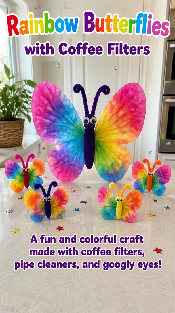 Rainbow Butterflies with Coffee Filters 8 Rainbow Butterflies with Coffee Filters