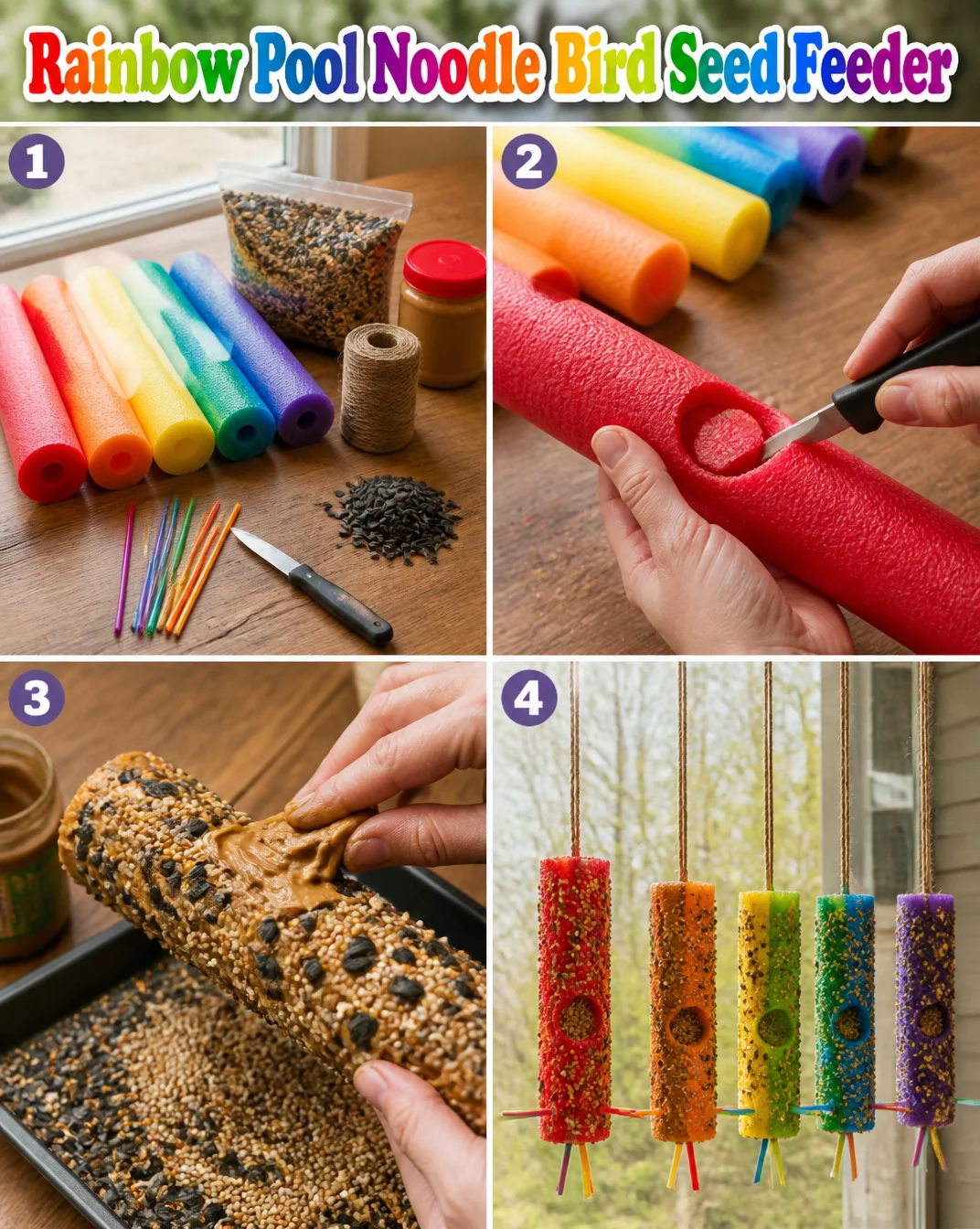 Rainbow Pool Noodle Bird Seed Feeder 8 Rainbow Pool Noodle Bird Seed Feeder