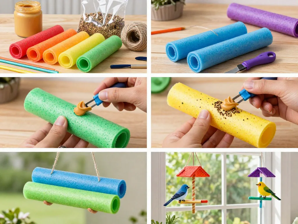 Rainbow Pool Noodle Bird Seed Feeder 10 Rainbow Pool Noodle Bird Seed Feeder
