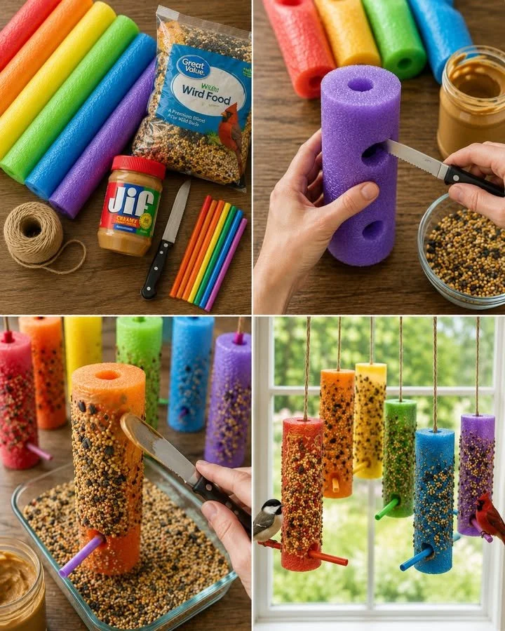 Rainbow Pool Noodle Bird Seed Feeder 12 Rainbow Pool Noodle Bird Seed Feeder