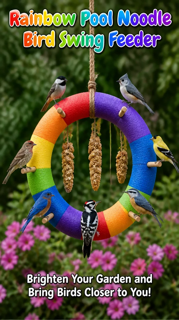 Rainbow Pool Noodle Bird Swing Feeder 8 Rainbow Pool Noodle Bird Swing Feeder