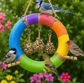 Rainbow Pool Noodle Bird Swing Feeder 12 Rainbow Pool Noodle Bird Swing Feeder