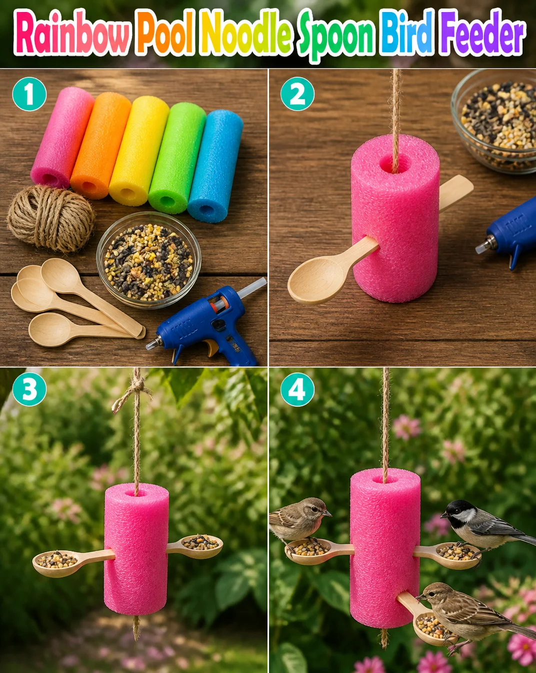 Rainbow Pool Noodle Spoon Bird Feeder 8 Rainbow Pool Noodle Spoon Bird Feeder
