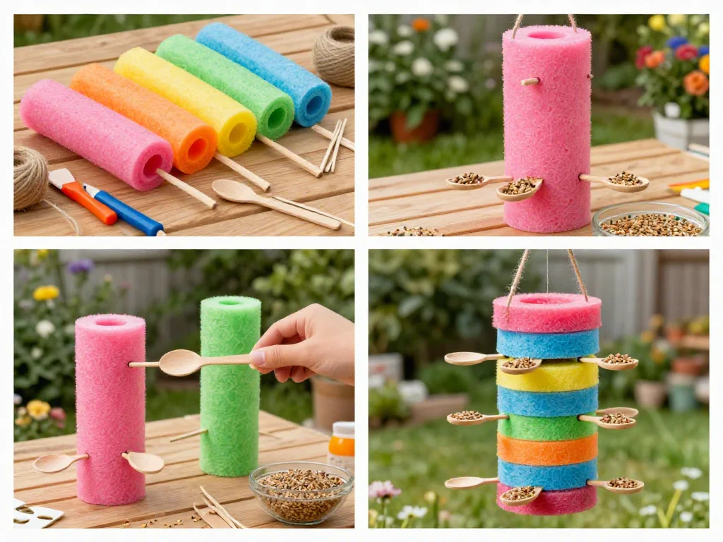 Rainbow Pool Noodle Spoon Bird Feeder 9 Rainbow Pool Noodle Spoon Bird Feeder