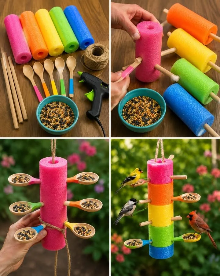Rainbow Pool Noodle Spoon Bird Feeder 12 Rainbow Pool Noodle Spoon Bird Feeder