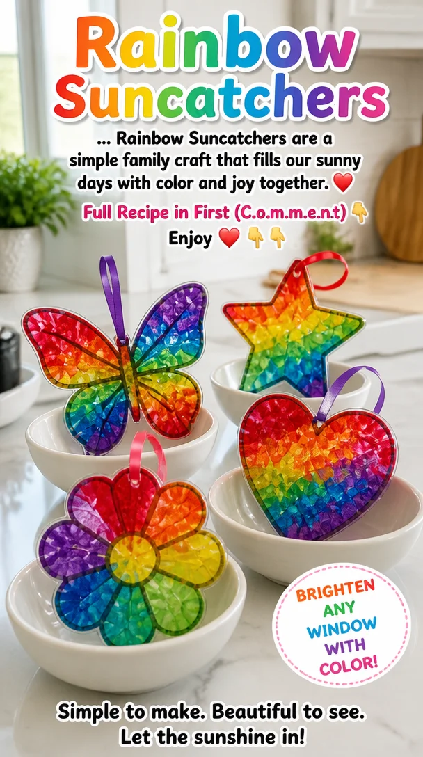 Rainbow Suncatchers ... Rainbow Suncatchers are a simple family craft that fills our sunny days with color and joy together. ❤️ ........... Full Recipe in First (C.o.ʍ.m.е.ո.τ) 👇 Enjoy ❤️👇👇 8 Rainbow Suncatchers ... Rainbow Suncatchers are a simple family craft that fills our sunny days with color and joy together. ❤️ ........... Full Recipe in First (C.o.ʍ.m.е.ո.τ) 👇 Enjoy ❤️👇👇