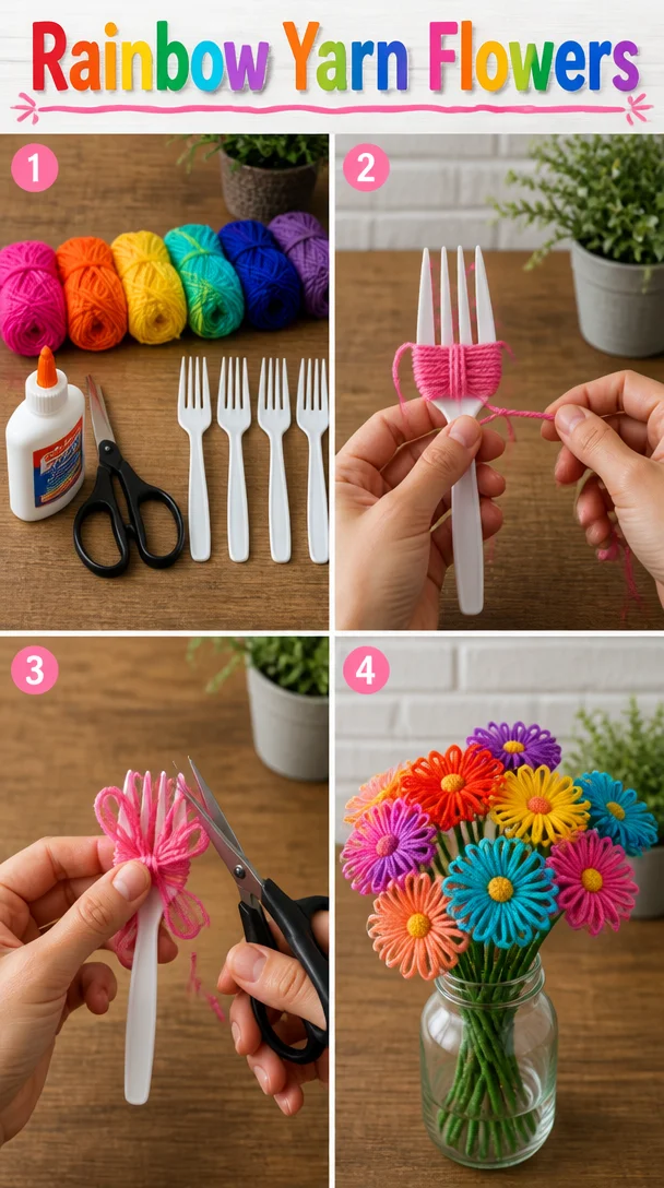 Rainbow Yarn Flowers 8 Rainbow Yarn Flowers