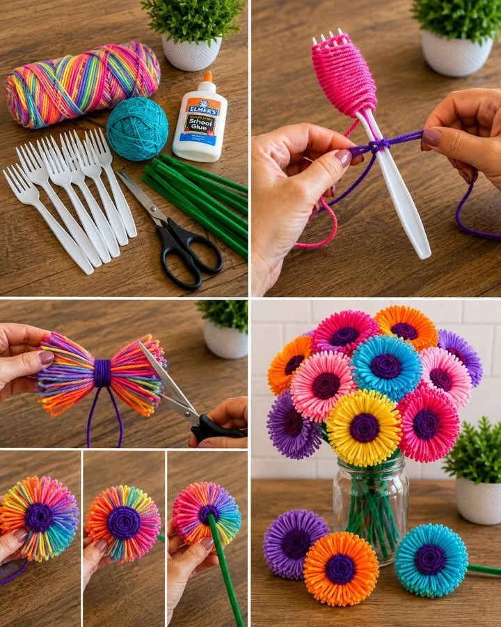 Rainbow Yarn Flowers 12 Rainbow Yarn Flowers