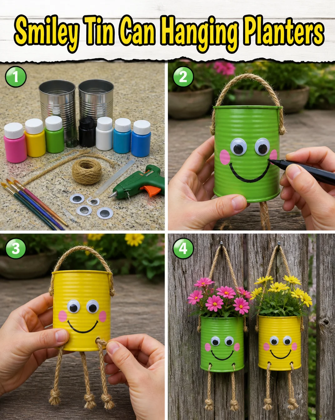 Smiley Tin Can Hanging Planters 8 Smiley Tin Can Hanging Planters