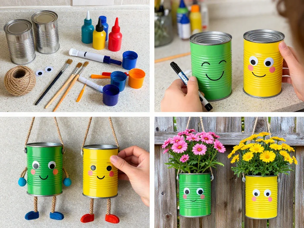 Smiley Tin Can Hanging Planters 9 Smiley Tin Can Hanging Planters