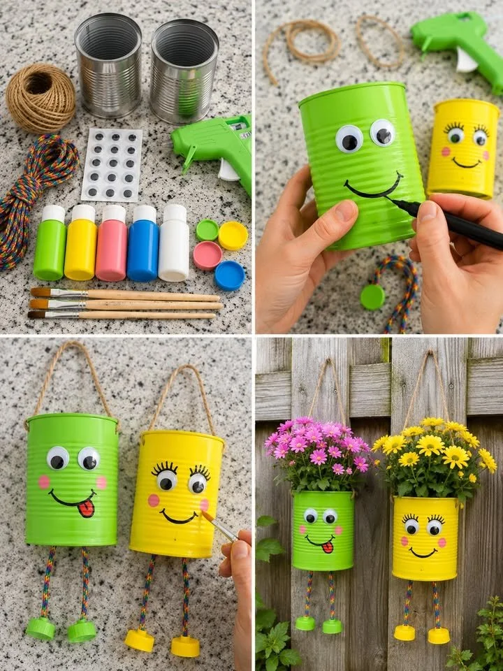 Smiley Tin Can Hanging Planters 12 Smiley Tin Can Hanging Planters