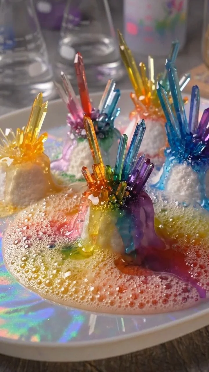 Sugar spell-craft rainbow magic volcanoes erupt with colorful crystal-like spikes and vibrant reactions ✨ A magical science DIY. Save this project! #RainbowScience #MagicVolcano #KidsScience #STEMFun 10 Sugar spell-craft rainbow magic volcanoes erupt with colorful crystal-like spikes and vibrant reactions ✨ A magical science DIY. Save this project! #RainbowScience #MagicVolcano #KidsScience #STEMFun