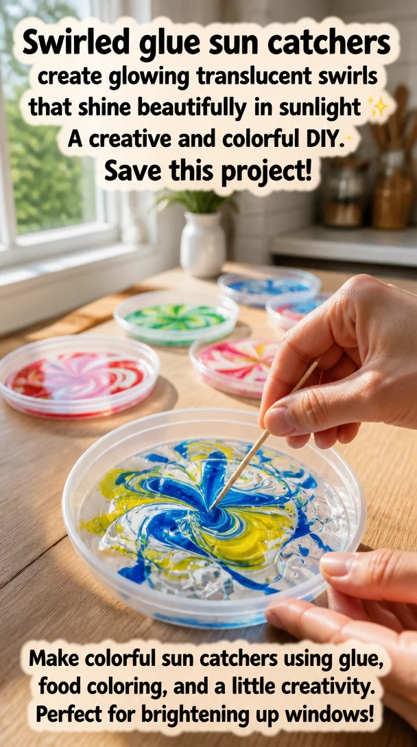 Swirled glue sun catchers create glowing translucent swirls that shine beautifully in sunlight ✨ A creative and colorful DIY. Save this project! 2 Swirled glue sun catchers create glowing translucent swirls that shine beautifully in sunlight ✨ A creative and colorful DIY. Save this project!
