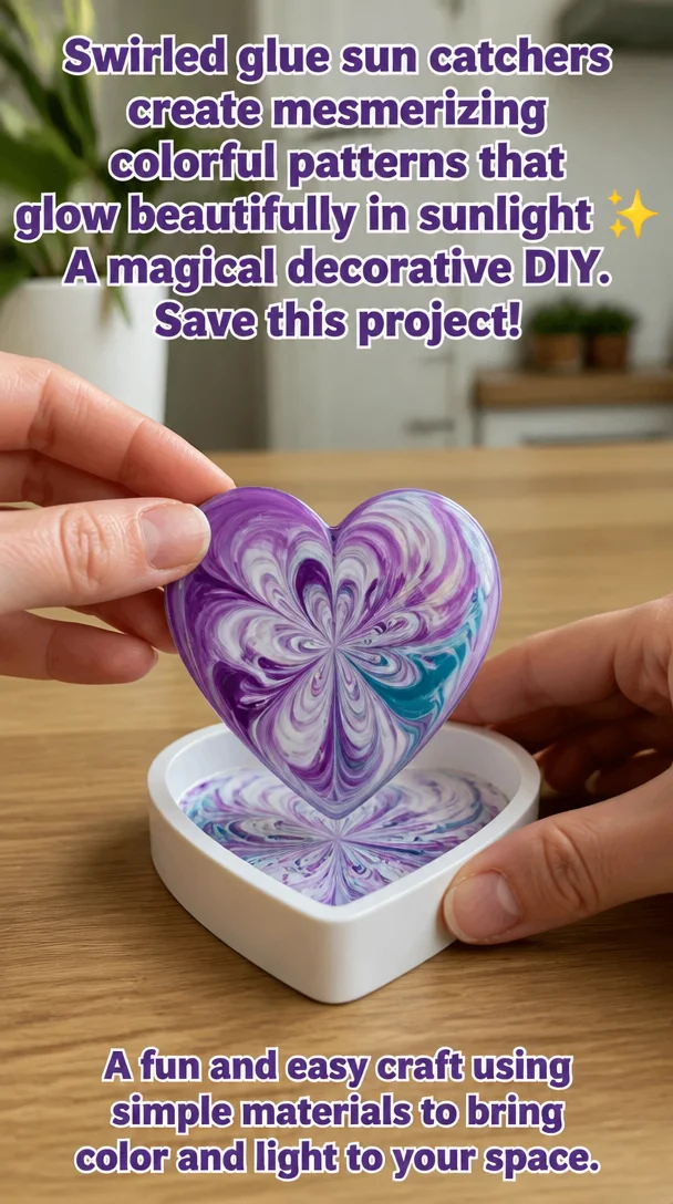 Swirled glue sun catchers create mesmerizing colorful patterns that glow beautifully in sunlight ✨ A magical decorative DIY. Save this project! 5 Swirled glue sun catchers create mesmerizing colorful patterns that glow beautifully in sunlight ✨ A magical decorative DIY. Save this project!