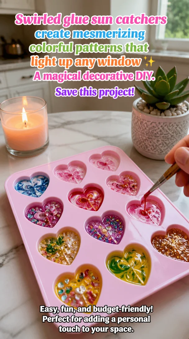 Swirled glue sun catchers create mesmerizing colorful patterns that light up any window ✨ A magical decorative DIY. Save this project! 5 Swirled glue sun catchers create mesmerizing colorful patterns that light up any window ✨ A magical decorative DIY. Save this project!