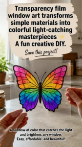 Transparency film window art transforms simple materials into colorful light-catching masterpieces ✨ A fun creative DIY. Save this project! 21 Transparency film window art transforms simple materials into colorful light-catching…