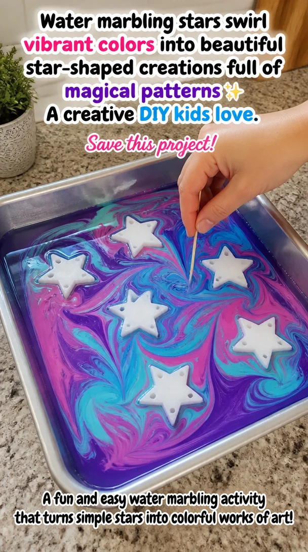 Water marbling stars swirl vibrant colors into beautiful star-shaped creations full of magical patterns ✨ A creative DIY kids love. Save this project! 8 Water marbling stars swirl vibrant colors into beautiful star-shaped creations full of magical patterns ✨ A creative DIY kids love. Save this project!