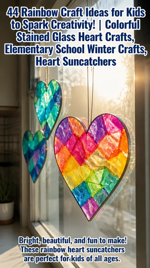 44 Rainbow Craft Ideas for Kids to Spark Creativity! | Colorful Stained Glass Heart Crafts, Elementary School Winter Crafts, Heart Suncatchers 8 44 Rainbow Craft Ideas for Kids to Spark Creativity! | Colorful Stained Glass Heart Crafts, Elementary School Winter Crafts, Heart Suncatchers
